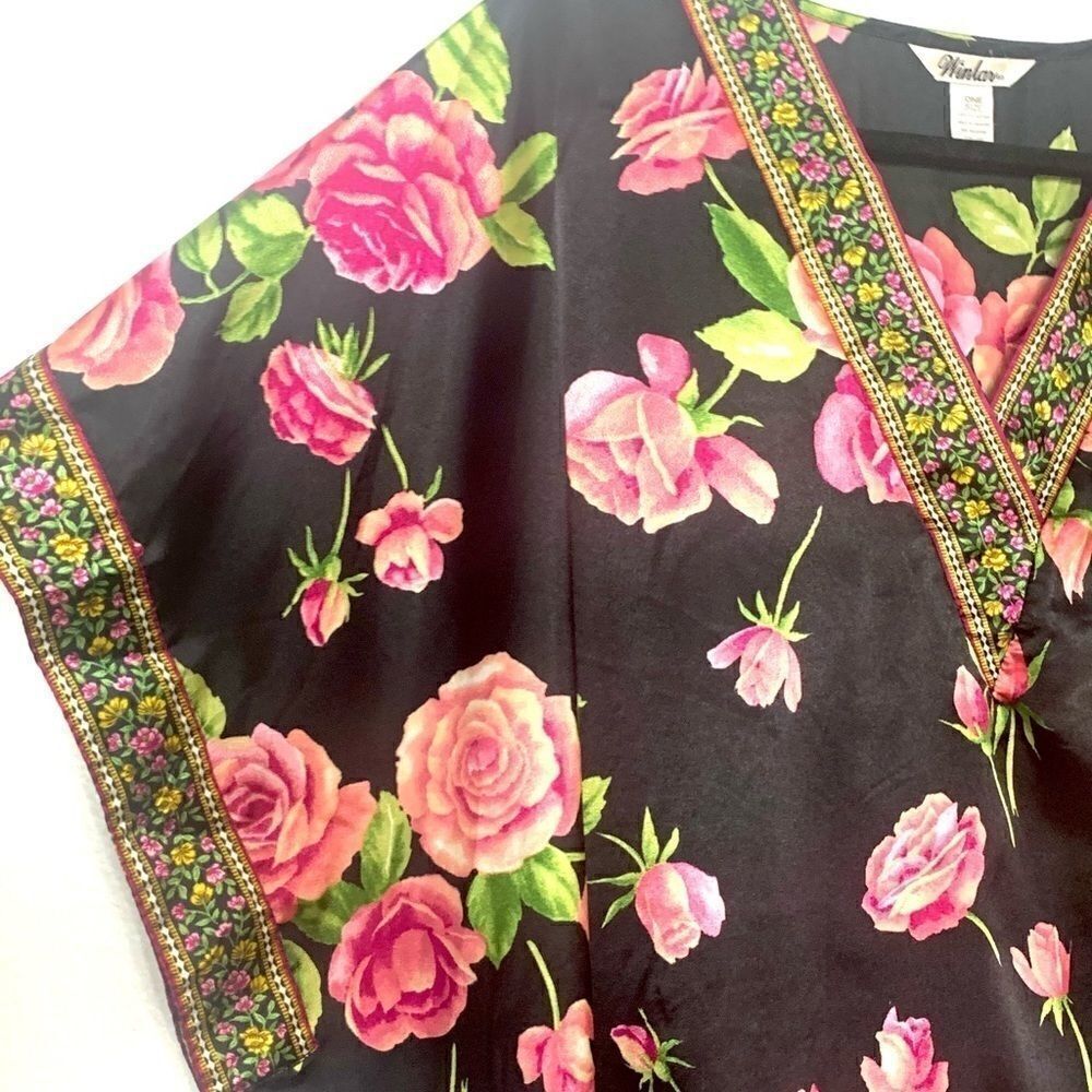 Vintage Boho Floral Rose Mumu Kaftan Housedress One Size